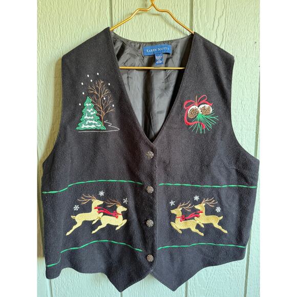 Vintage Karen Scott Christmas Vest 2X Embroidered Snowflakes & Trees - Picture 1 of 5